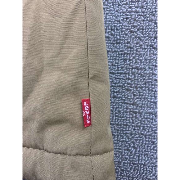 Levi’s Hooded Parka Jacket Women L Tan Faux Fur Trim Quilted Lining Drawcord - Picture 7 of 13